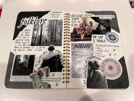 Tour Journal Ideas, Folklore Scrapbook, Eras Tour Journal Page, Folklore Journal Page, Taylor Swift Sketchbook, Folklore Journal, Taylor Swift Scrapbook, Taylor Swift Journal, Concert Journal