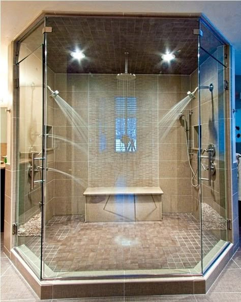 Huge Walk In Showers Dream Bathrooms, Big Double Shower Ideas, Walk In Shower With Multiple Heads, Couples Bathroom Shower Design, Luxury Master Shower Walk In, Shower Multiple Heads, Dual Rain Shower Master Bath, Showers With Multiple Shower Heads, Shower Two Heads Walk In