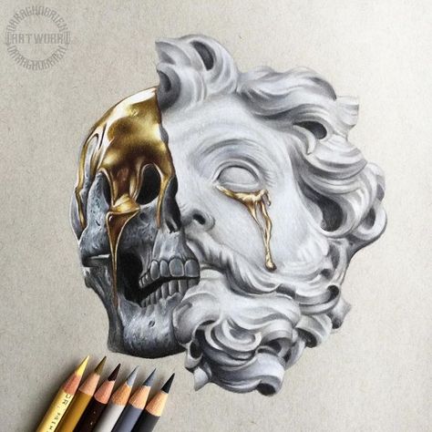 Halloween Realistic Drawing, Colored Pencil Art Projects, Contemporary Drawing, Prismacolor Art, Ballpoint Pen Drawing, Roman Statue, A Level Art Sketchbook, Colored Pencil Artwork, Pen On Paper