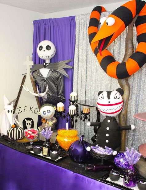 The Nightmare before Christmas Birthday Party Ideas | Photo 1 of 12 Nightmare Before Christmas Party Decorations, Nightmare Before Christmas Birthday, Nightmare Before Christmas Party, Nightmare Before Christmas Kids, Christmas Party Decorations Diy, Nightmare Before Christmas Tree, Nightmare Before Christmas Nails, Nightmare Before Christmas Tattoo, Nightmare Before Christmas Wallpaper