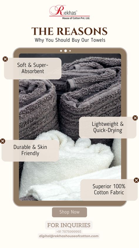 Bath Towels may seem like a mundane thing for your ideal bath experience, but there's a definite checklist to choosing the right one from Rekhas House of Cotton. . Rekhas House of Cotton Pvt. Ltd. is India's leading manufacturer of all Bed & Bath Linen products. . For enquiries DM us. #bathtowel #towels #towel #spa #towelset #blankets #cozy #love #wholesale #gifts #bathroomdecor #fashion #warm #decor #turkishtowel #handtowels #beachlife #luxurytowels #cute #shopping #duvet #towelday Best Towels, Linen Products, Blankets Cozy, Cozy Love, Warm Decor, Wholesale Gifts, Luxury Towels, Terry Towel, Bath Linens