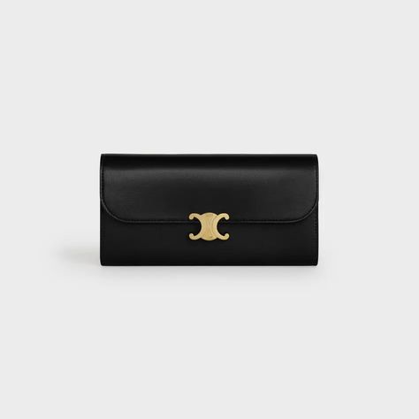 Large Flap Wallet Triomphe in Shiny Smooth Lambskin - Black | CELINE Celine Triomphe, Fragrance Bottle, Fragrance Samples, Handbags Leather, Celine Wallet, Best Wallet, Aging Beautifully, Celine Bag, Boutique Online