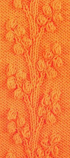 Bobble Vines Free Knitting Stitch Chart. More great patterns like this: Bobbled Flower Panel Knitting Pattern Tulips with Bobbles Underneath Flower bobble knit Bobbled flowers placed vertically knit stitch Knit Bobble Stitch, Knit Stitch Patterns Cables, Intarsia Knitting Charts, Knitting Graphs, Knit Cables, Rib Stitch Knitting, Petite Knit, Flower Panel, Trendy Knitting