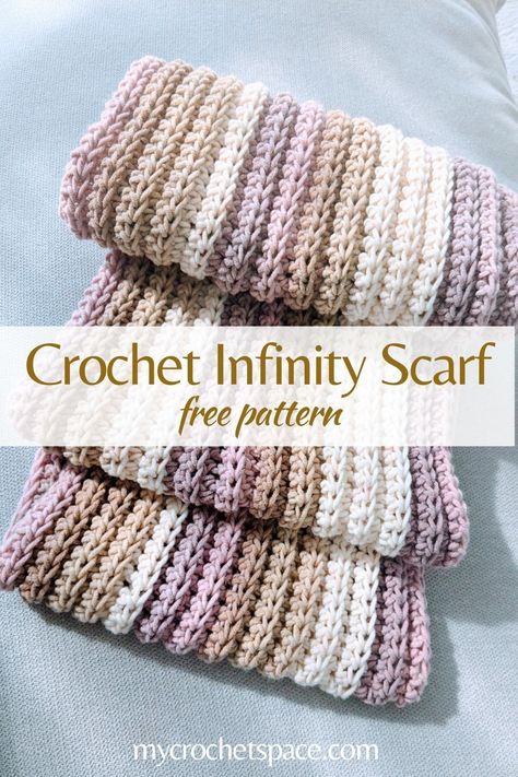 Crossbody Cowl Crochet Pattern, Crocheted Infinity Scarf Patterns Free Easy, How To Crochet Infinity Scarf, Free Pattern Scarf Crochet, Simple Crochet Infinity Scarf, Chunky Scarf Pattern Crochet, Multi Strand Crochet Patterns, Simple Crochet Scarf Beginner, Easy Crochet Projects Scarf