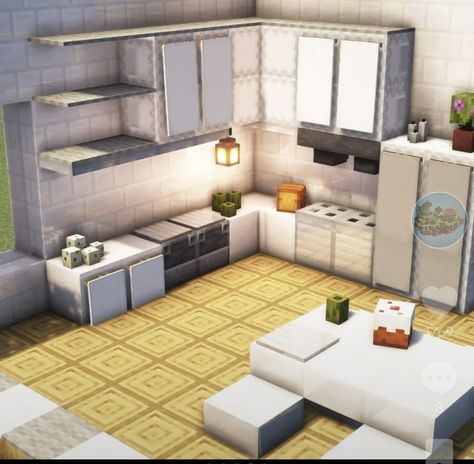 Modern Kitchen Minecraft, Modern Minecraft Kitchen, Minecraft Modern Interior, Minecraft House Interior Ideas, Mc Kitchen, Minecraft Kitchen Design, Minecraft Living Room, Minecraft House Interior, Minecraft Kitchens