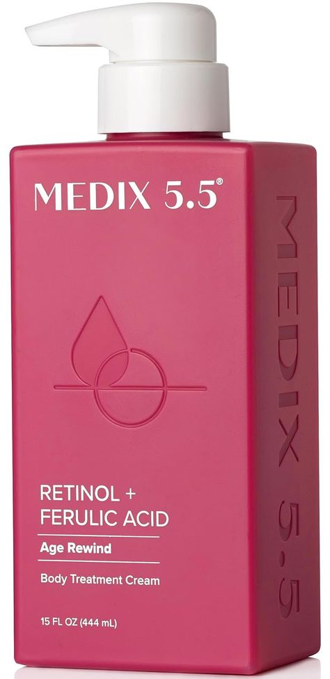 RETINOL CREAM – Vitamin A (Retinol) is considered to be the #1 Dermatologist recommended anti aging skin care ingredient. It is known to diminish the look of deep wrinkles, fine lines, sagging skin, crepey skin, & sun damage while boosting collagen production to help with firming. Medix 5.5 Retinol Body Lotion Age Rewind Moisturizer Cream is the perfect combination of anti aging ingredients with natural-antioxidants to help you promote more radiant skin and a more youthful look. Retinol Body Lotion, Crepe Skin, Skin Wrinkles, Crepey Skin, Sun Damaged Skin, Retinol Cream, Deep Wrinkles, Collagen Production, Dermatologist Recommended