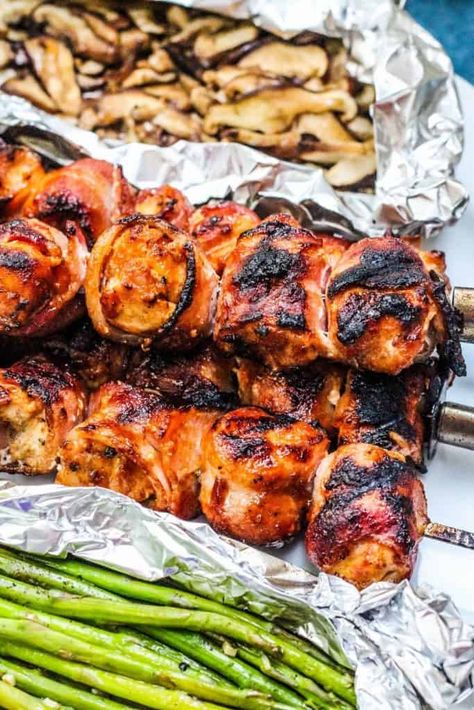 Bacon Wrapped Chicken Skewers Bacon Wrapped Chicken Skewers, Maple Sriracha, Chicken Skewer Recipe, Easy Bacon, Wrapped Chicken, Skewer Recipes, Bacon Wrapped Chicken, Chicken Kabobs, Fresh Chicken