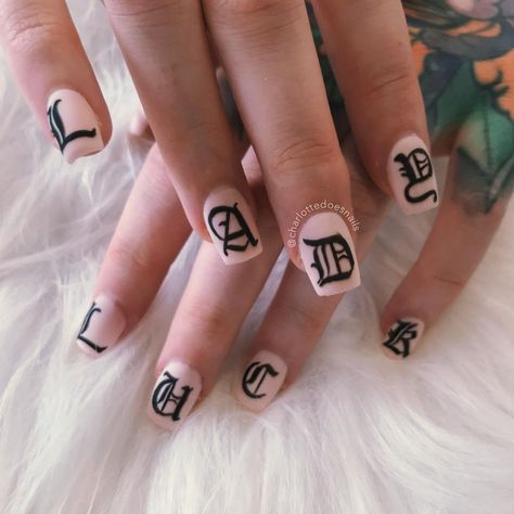 A On Nails, Old English Nails, Diy Sharpie, English Font, Old English Font, Artist On Instagram, Old English, Nail Artist, Makeup Nails