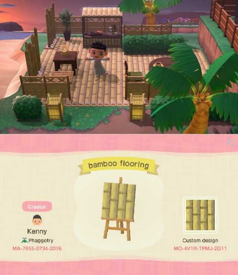 Acnh Bamboo Design Code, Animal Crossing Bamboo Path, Acnh Bamboo Code, Bamboo Animal Crossing, Acnh Bamboo Path, Tropical Path, Acnh Summer, Acnh Beach, Deck Patterns