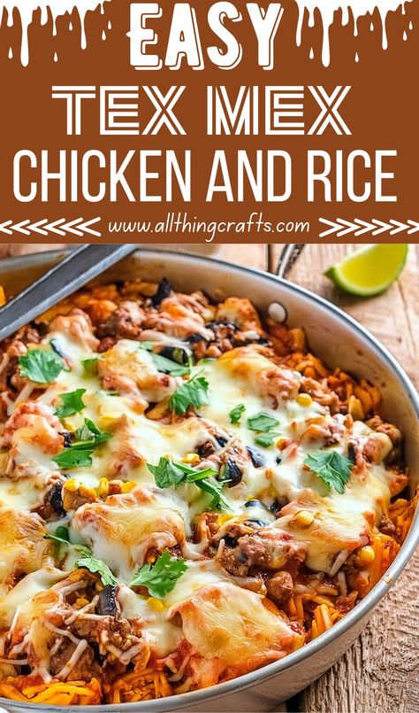 Tex Mex Chicken And Rice Tex Mex Chicken And Rice Casserole, Tex Mex Chicken And Rice, Pad See Ew Noodles, Mexican Chicken And Rice, Tex Mex Chicken, Fried Pork Belly, Easy Bar Recipes, Chicken And Rice Recipe, Creamy Chicken Pasta