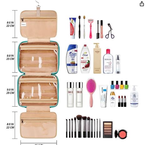 COOSKY Travel Hanging Toiletry Bag for Women, Holds Full-Size Shampoo, with Jewelry Organizer Compartment, Extra Large Makeup Bag, Waterproof Cosmetic Bag, Toiletries Kit Set with Trolley Belt, Blue Large Makeup Bag, Suitcase Handle, Hanging Toiletry Bag, Hanging Jewelry Organizer, Hanging Jewelry, Travel Bags For Women, Toiletry Kit, Special Jewelry, Hanging Bag