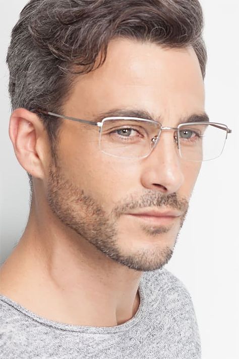 System - Rectangle Silver Frame Glasses | EyeBuyDirect Silver Frame Glasses, Hairstyles Man, Man Glasses, Face Claim Male, Mens Eye Glasses, Glasses Man, Shades For Men, Elegant Glasses, Mens Facial