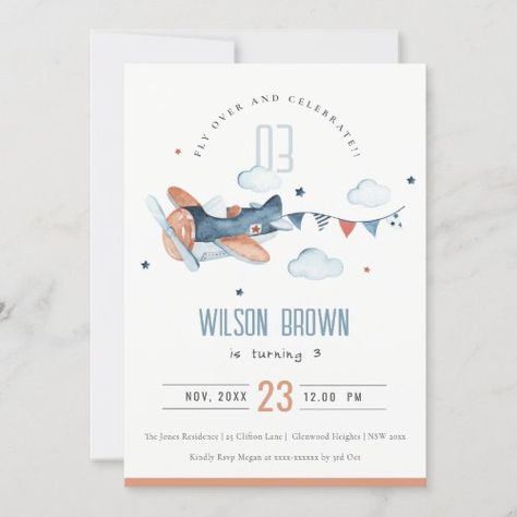 Cute Navy Fly Over Plane Garland Birthday Invite for $2.72 - Birthday Invitations Plane Birthday, 72 Birthday, Planes Birthday, Airplane Kids, Teddy Bear Party, Birthday Thank You Cards, Star Cloud, Cute Giraffe, Kids Collection