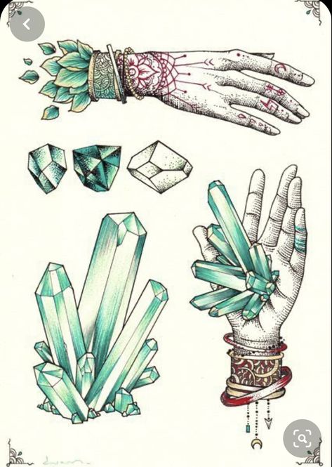 Crystals Art Drawing, Crystal Illustration, Gem Drawing, Crystal Tattoo, Crystal Drawing, Hands Art, Hair Drawing, Arte Sketchbook, Arte Inspo