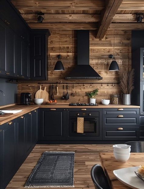 Log Cabin Kitchen, Cabin Kitchens, Farmhouse Kitchen Design, Cozy Kitchen, Kitchen Inspiration Design, Kitchen Remodel Idea, Kitchen Style, Rustic Kitchen, Home Decor Kitchen