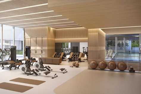 Richardson Sadeki Hotel Fitness Interior, Gym House Design, Modern Fitness Center, Gym Layout, Fitness Center Interior Design, Gym Luxury Design, Gym Luxury Interior, Resort Gym Design, Hotel Gym Design