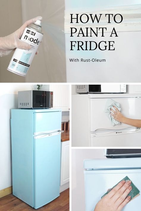 With this easy DIY you can spray paint a refrigerator using Rust-Oleum MODE spray paint. Can You Paint A Refrigerator, Spray Paint Fridge, Diy Painted Fridge, Paint A Refrigerator Diy, Refrigerator Paint, Refrigerator Makeover Ideas, Spray Paint Refrigerator, Diy Refrigerator Makeover, Paint Refrigerator Diy