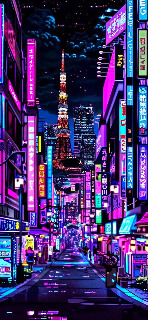 Aesthetic Wallpaper Vaporwave, Tokyo Neon Wallpaper, Japanese Street Wallpaper, City Pop Wallpaper, Tokyo Wallpaper Aesthetic, Japanese Cyberpunk Aesthetic, Cyberpop Aesthetic, City Pop Japan 80s Aesthetic, Urban City Aesthetic