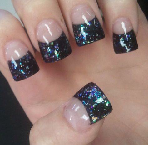 Black with sparkly glitter acrylic French tips nails French Tip Nail Designs, Halloween Acrylic Nails, Sparkle Nails, Super Nails, Nail Decorations, French Tip Nails, Gorgeous Nails, Acrylic Nail Designs, Fake Nails