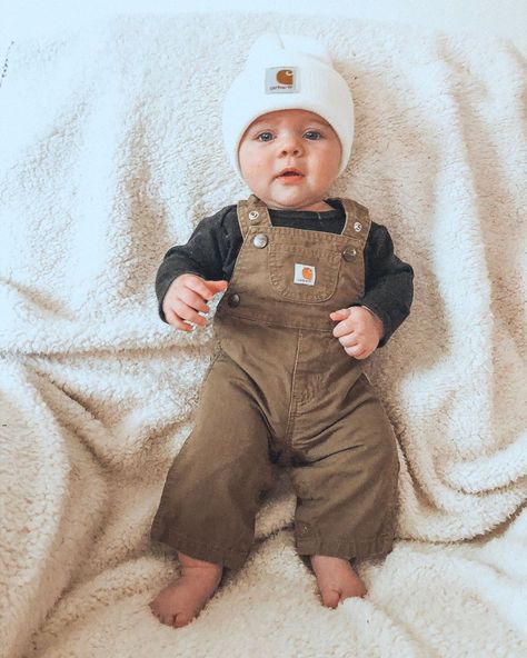 Carhartt Baby Boy Pictures, Baby Carhartt Overalls Outfit, Toddler Carhartt Outfit, Carhartt Beanie Outfit Baby Boy, Baby Overalls Photoshoot, Baby Boy Overalls Outfit Fall, Baby Boy Carhartt Overalls Outfit, Fall Baby Clothes Boy, Baby Boy Carhartt Outfits