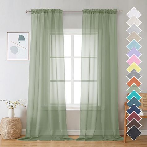 OVZME 2 Pieces Bedroom Curtains 96" Length for Farmhouse, Voile Drapes Light Airy Window Decor for Patio Door Living Room Bedroom Dining, Sage Green, Each W42 X L96 inches, 1 Pair Airy Curtains, Green Sheer Curtains, Weaving Machine, Drapes For Living Room, White Sheer Curtains, Curtains Window, Sheer Curtain Panels, How To Make Curtains, Elegant Bedroom