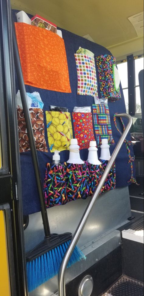 School Bus Organization Ideas, School Bus Decoration Ideas, Bus Organization, School Bus Decorations, Bus Decorations, Bus Decor, Bus Seat, Yard Cleaning, Bus Ideas