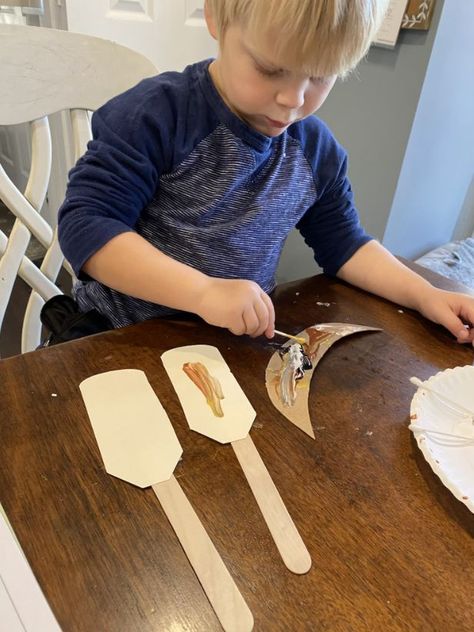 Boy painting a canoe shape with paddles Things That Float, Native Americans Unit, Transportation Unit, Learning Preschool, Family Child Care, Transportation Theme, Daycare Activities, Preschool Theme, Preschool Curriculum