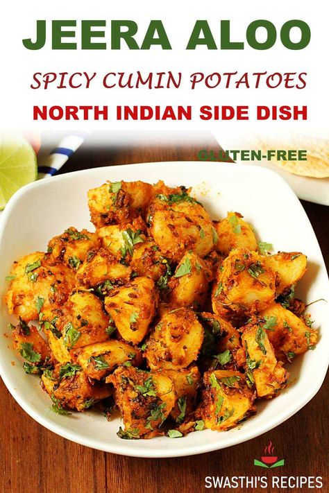 Jeera aloo recipe (Cumin potatoes) Jeera Aloo, Indian Feast, Aloo Recipe, Indian Vegan, Indian Side Dishes, Plain Rice, Aloo Recipes, Indian Dinner, Veg Dishes