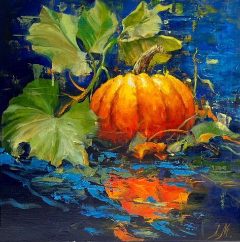 507,72 $US · Painting, Oil  by Elena Mashajeva-Agraphiotis (France). Buy the original (40x40 cm) 507,72 $US, including shipping (France) via #Artmajeur. Prints available from 62,22 $US via #Artmajeur. Licens... #Painting #Oil #Impressionism #Nature #ImpressionistArt #LuminousReflections #DramaticPalette #DarkBlueWater #VibrantContrast #PaletteKnifeTechnique #TexturesArt #LightAndShadow #VividImpressionism #ReflectiveWater #PumpkinPainting #PumpkinGlow #AutumnColors #HandMadeOilPainting #Hallowee Impressionism Nature, Holiday Paintings, Gourds Art, Holiday Painting, Artist Palette, Nature Painting, Impressionism Painting, Acrylic Artwork, Collage Illustration