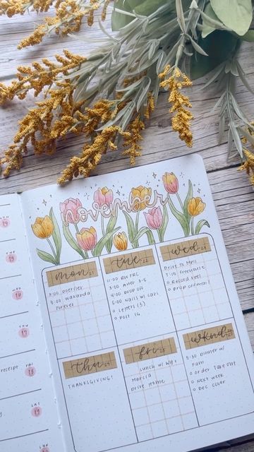 Tulip Bujo Theme, Tulip Bullet Journal, April Monthly Spread, Spring Journal Page, Floral Bullet Journal Theme, Tulip Bullet Journal Theme, April Planner Ideas, Spring Bullet Journal Ideas, Spring Bujo