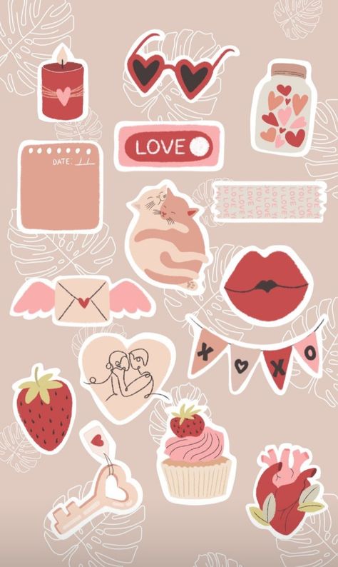 Valentines Day Stickers Aesthetic, St Valentines Day Aesthetic, San Valentin Aesthetic, Diy Photo Book, Eid Stickers, Valentines Wallpaper, Watercolor Projects, Scrapbook Stickers Printable, Bullet Journal Doodles