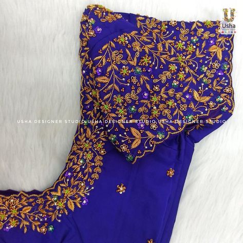 Zardosi Blouse Designs, Blue Maggam Work Blouse Designs, Heavy Work Blouse Designs, Latest Simple Aari Work Blouse Designs, Embroidery Designs For Blouses, Simple Wedding Blouse Designs, Pink Blouse Designs, Magam Work, Blue Blouse Designs