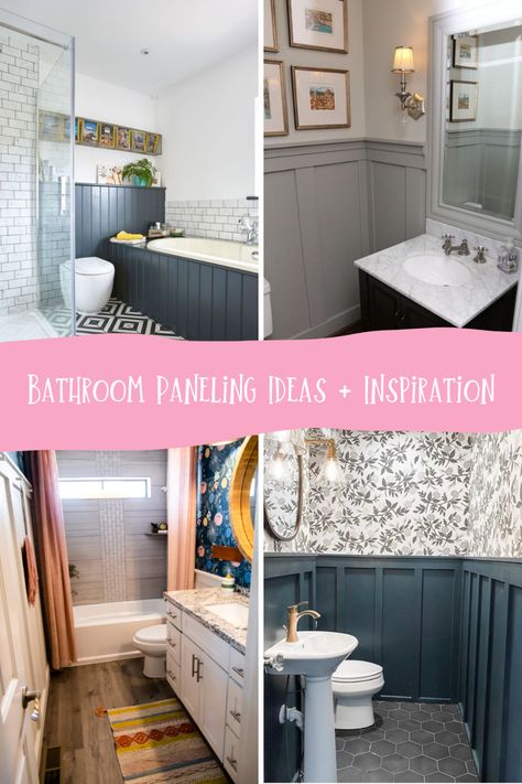 Bathroom Panelling Colours, Wall Panel Design Bathroom, Panel Board Bathroom, Vertical Wood Paneling Bathroom, Bathroom With Wooden Panelling, Wood Paneling Makeover Bathroom, Shower Room Panelling, Bathroom Remodel Paneling, Panelled Walls Bathroom Ideas