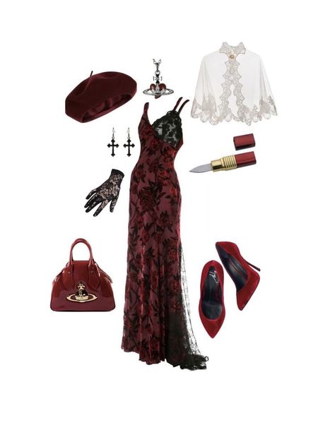 Dracula Inspired Outfits, Vampire Girl Outfit, Devilcore Aesthetic Outfit, Estilo Vamp, Fancy Goth Outfits, Villian Aesthetic Outfit, Gothic Vampire Outfit, Vampire Outfits Aesthetic, Vampire Outfit Female