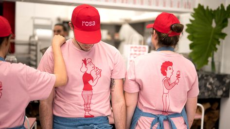 Rosa on Behance Rosa Pizza, Santa Pizza, Pink Restaurant, Cafe Uniform, Pizza Branding, Restaurant Uniforms, Staff Uniforms, Pink Panda, Pizza Restaurant