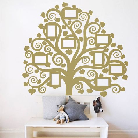 Giant Family Tree Picture Wall Decal | Home Decor Vinyl Art Photo Mural Curly Branch Sticker (Gold, 60x54 inches) ** Discover this special product, click the image (This is an amazon affiliate link. I may earn commission from it) Deck Furniture Layout, Tree Wall Decals, Our Family Tree, Wall Decora, Family Tree With Pictures, Tree Pictures, Family Tree Wall Decal, Living Wall Decor, Wall Decor Crafts