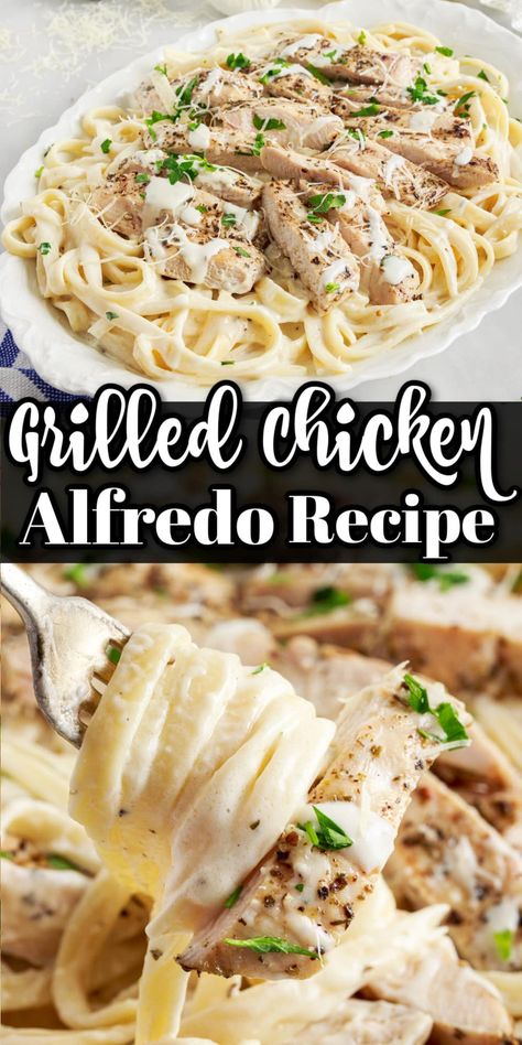 Chicken Breast Alfredo Recipes, Fettucini Alfredo Chicken, Grilled Chicken Alfredo Pasta, Chicken Fettucini, Fettucini Alfredo Recipe, Pan Grilled Chicken, Grilled Chicken Alfredo, Chicken Alfredo Fettuccine Recipe, Chicken Alfredo Recipe