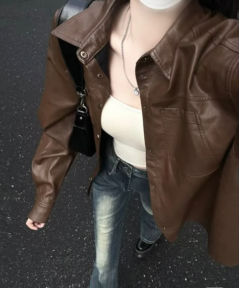 Chinese Fashion, Uni Outfits, Leather Jacket Outfits, 가을 패션, Girly Fashion, Casual Style Outfits, Lookbook Outfits, Fashion Outfit, Outfits Casuales