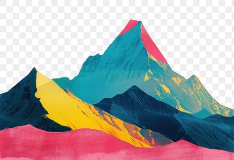 Mountains Collage, Mountain Graphic Design, Mountains Illustration, Retro Mountain, Retro Collage, Paper Png, Mountain Illustration, Colorful Mountains, Abstract Mountain