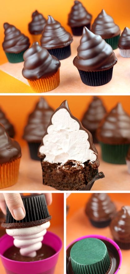 Great idea that I might try with the ice cream cone cupcake idea I've also seen... Chocolate Dipped Cupcakes, Good Eat, Yummy Sweets, Food Cakes, Chocolate Cupcakes, Eat Dessert, Sweets Treats, Cupcake Recipes, Meringue