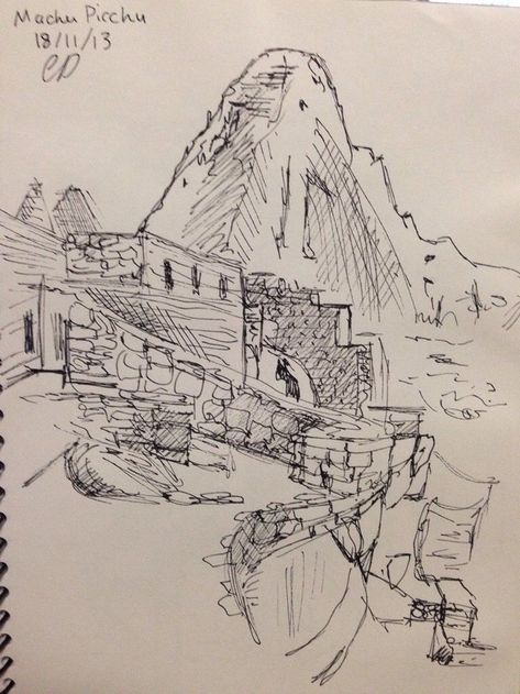 Machu Picchu Drawing, Peru Drawing, Travelers Journal, Hispanic Heritage, Machu Picchu, Art Project, Travel Journal, Pen And Ink, Peru