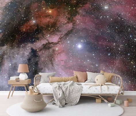 Space Theme Wallpaper, Night Sky Bedroom, Sky Bedroom, Astronomy Wallpaper, Bedroom Wall Mural, Nebula Wallpaper, Space Nebula, Theme Wallpaper, Wallpaper Nursery