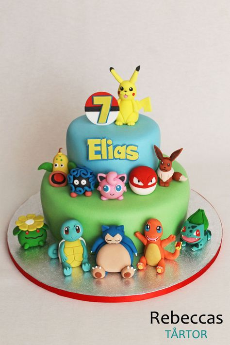 Pokémon Cake Pokémon cake to one of my sons. All Pokémon are made of fondant. For more Pokémon... Pokemon Birthday Party Cake, Pokemon Cake Ideas, Pokémon Cakes, Pastel Pokemon, Pokemon Cake Pops, Bolo Pikachu, Pokemon Cakes, Cake Pokemon, Pokémon Cake