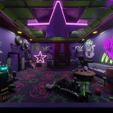 Roxy And Chica, Glamrock Roxy, Wolf Room, Fictional Places, Security Breach Fnaf, Roxanne Wolf, Sun And Moon Show, Five Night At Freddy, Fnaf Sb