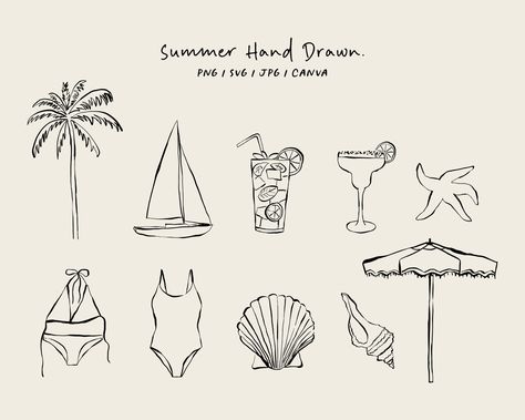 Summer Branding, Summer Doodles, Aesthetic Svg, Summer Illustrations, Summer Elements, Hand Drawn Elements, Wedding Brunch, Summer Illustration, Social Event