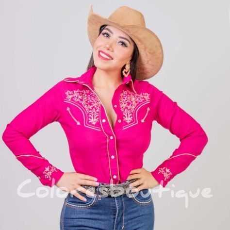 Pink Western Shirt, Rodeo Queen Outfits, Womens Western Outfits, Queen Outfits, Shirt With Embroidery, Queen Shirt, Western Style Shirt, Rodeo Shirts, Rodeo Queen