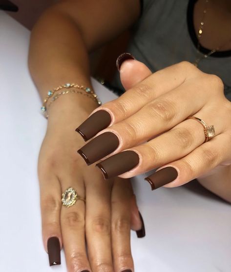 Gel X ONLY✨ on Instagram: “this brown matte/glossy combo is everything 🤎 DM TO BOOK/ $10 OFF ANY SET #apresgelx #gelxnails #gelx #apresnails #longnails #mediumnails…” Leg Number Tattoo, Brown Acrylic Nails, Brown Nail, Brown Nails, Square Acrylic Nails, Fire Nails, Pretty Acrylic Nails, Chic Nails, Short Acrylic Nails