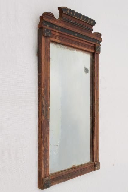 antique mid 1800s mirror w/ original old glass, primitive wood frame w/ plank back Vintage Mirror Wood Frame, Primitive Mirror, Antique Wood Mirror, Supermassive Games, Mirror Magic, Mirror Trim, Old Mirror, Wood Framed Mirror, Wooden Mirror