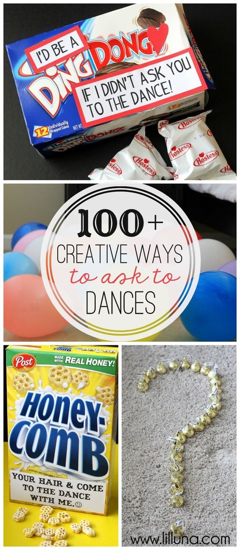 100+ Creative Ways to ask to Dances - a MUST-SEE list on { lilluna.com } Asking To Homecoming, Prom Invites, School Dance Ideas, Asking To Prom, Dance Proposal, Sadie Hawkins, High School Dance, Homecoming Dance, Prom Dance