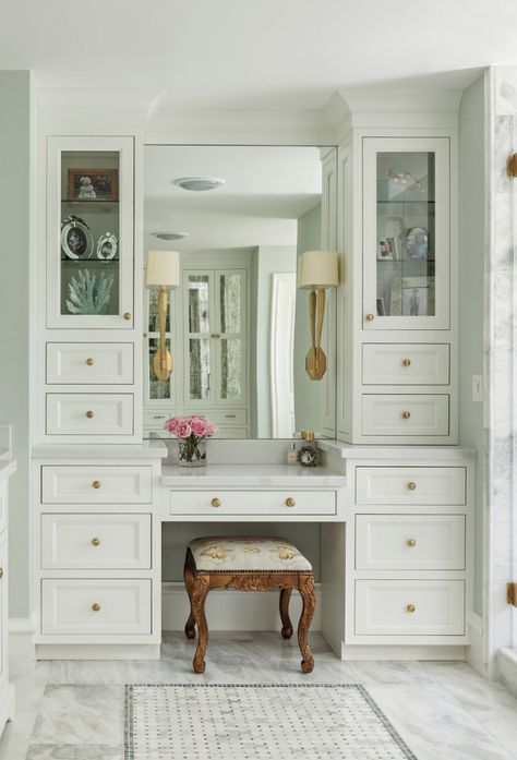 Built In Vanity In Bedroom, Closet With Vanity, Vanity In Bedroom, Functional Closet, Creating A Capsule Wardrobe, Built In Vanity, Wardrobe Revamp, Inset Cabinetry, Dressing Room Decor